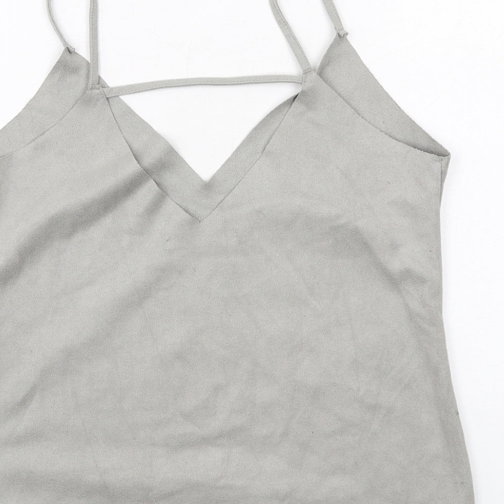 Glamorous Womens Grey Polyester Camisole T-Shirt Size S V-Neck - Suede Style