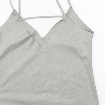 Glamorous Womens Grey Polyester Camisole T-Shirt Size S V-Neck - Suede Style
