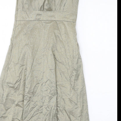 Warehouse Womens Gold Cotton A-Line Size 8 V-Neck Zip