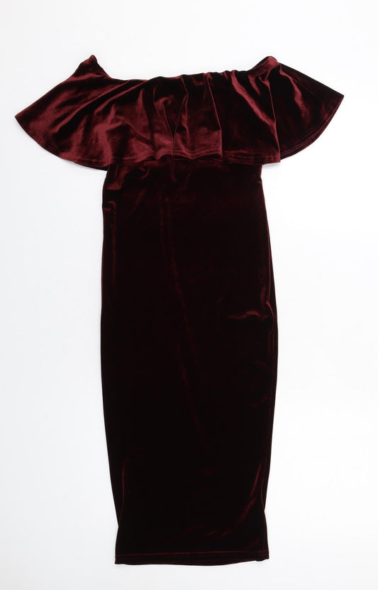 New Look Womens Red Polyester Bodycon Size 6 Off the Shoulder Pullover