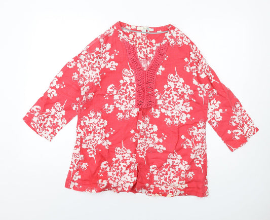 Boden Womens Pink Geometric Linen Basic T-Shirt Size 14 V-Neck
