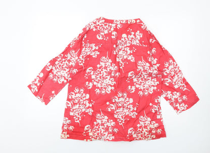 Boden Womens Pink Geometric Linen Basic T-Shirt Size 14 V-Neck