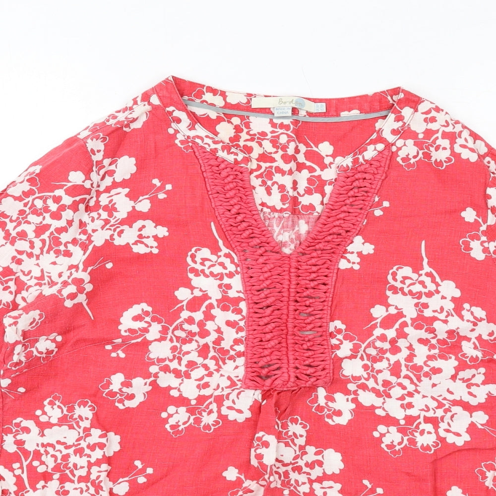 Boden Womens Pink Geometric Linen Basic T-Shirt Size 14 V-Neck