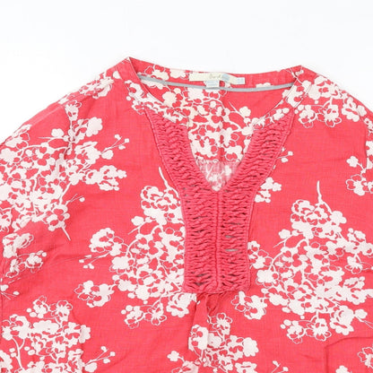 Boden Womens Pink Geometric Linen Basic T-Shirt Size 14 V-Neck