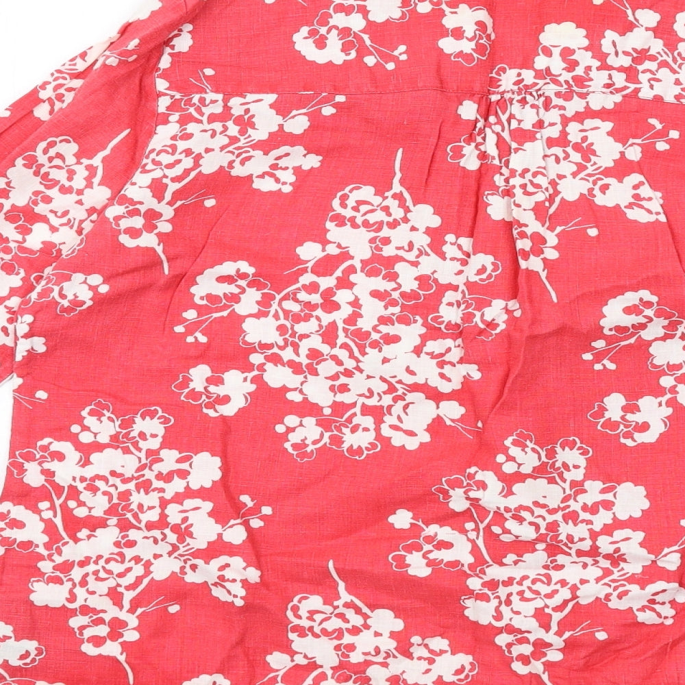 Boden Womens Pink Geometric Linen Basic T-Shirt Size 14 V-Neck