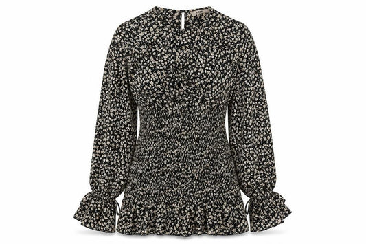 Misspap Womens Black Floral Polyester Bodycon Size 12 Round Neck Button