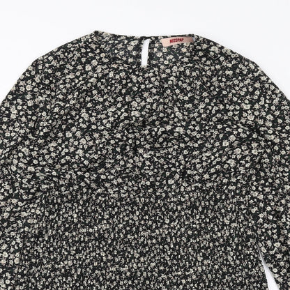 Misspap Womens Black Floral Polyester Bodycon Size 12 Round Neck Button