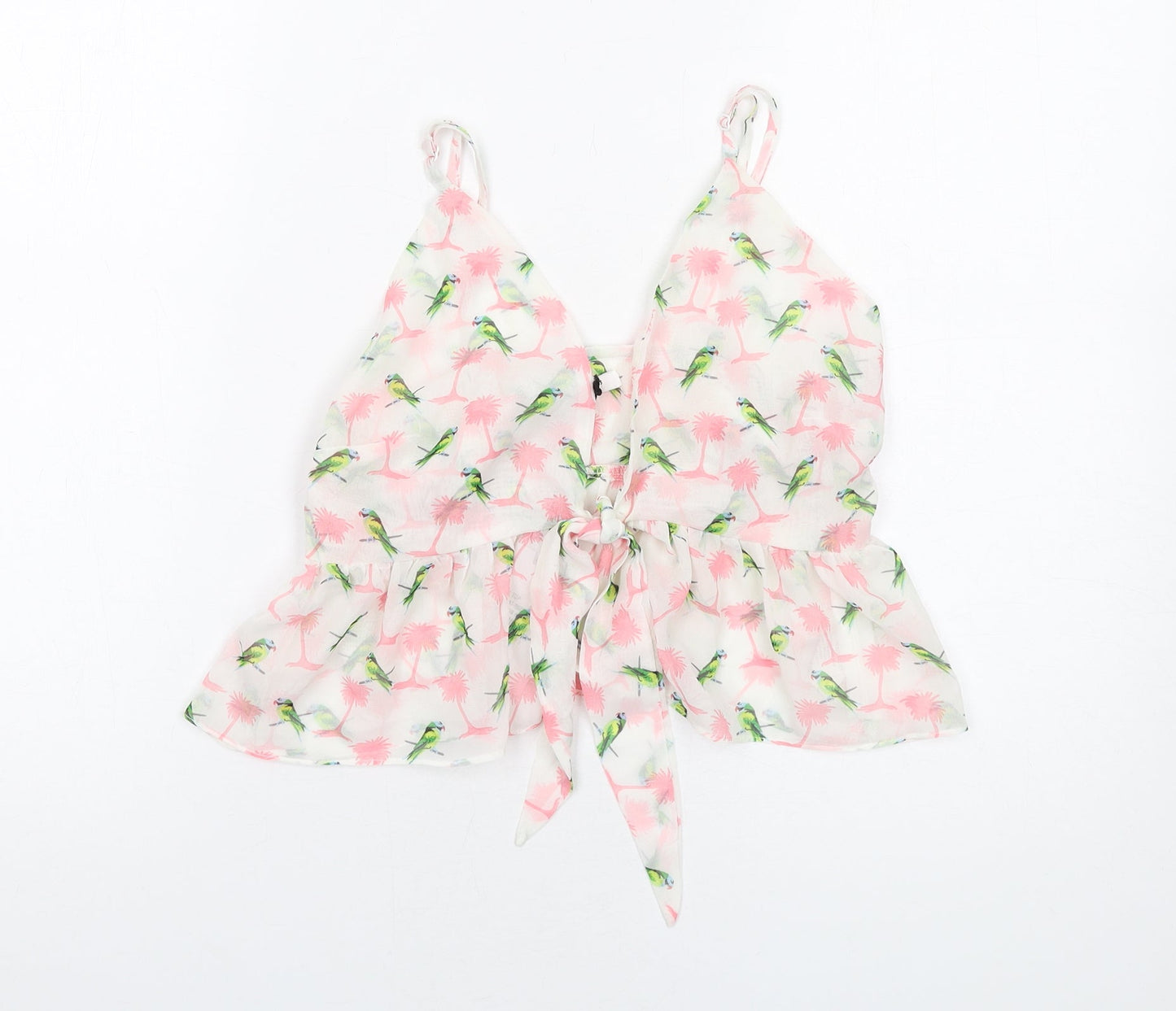 Glamorous Womens White Geometric Polyester Camisole Tank Size S V-Neck