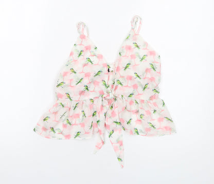 Glamorous Womens White Geometric Polyester Camisole Tank Size S V-Neck