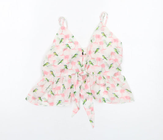 Glamorous Womens White Geometric Polyester Camisole Tank Size S V-Neck