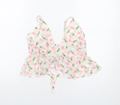 Glamorous Womens White Geometric Polyester Camisole Tank Size S V-Neck