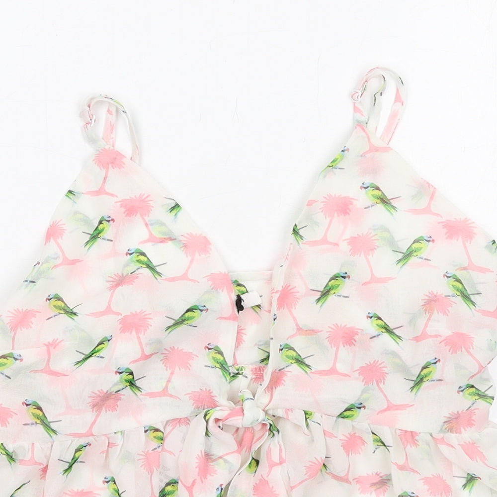 Glamorous Womens White Geometric Polyester Camisole Tank Size S V-Neck