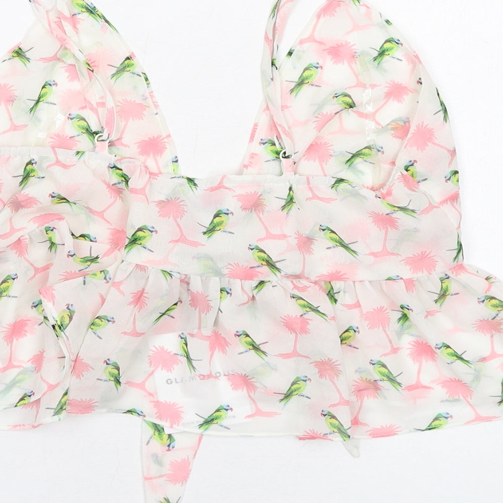 Glamorous Womens White Geometric Polyester Camisole Tank Size S V-Neck