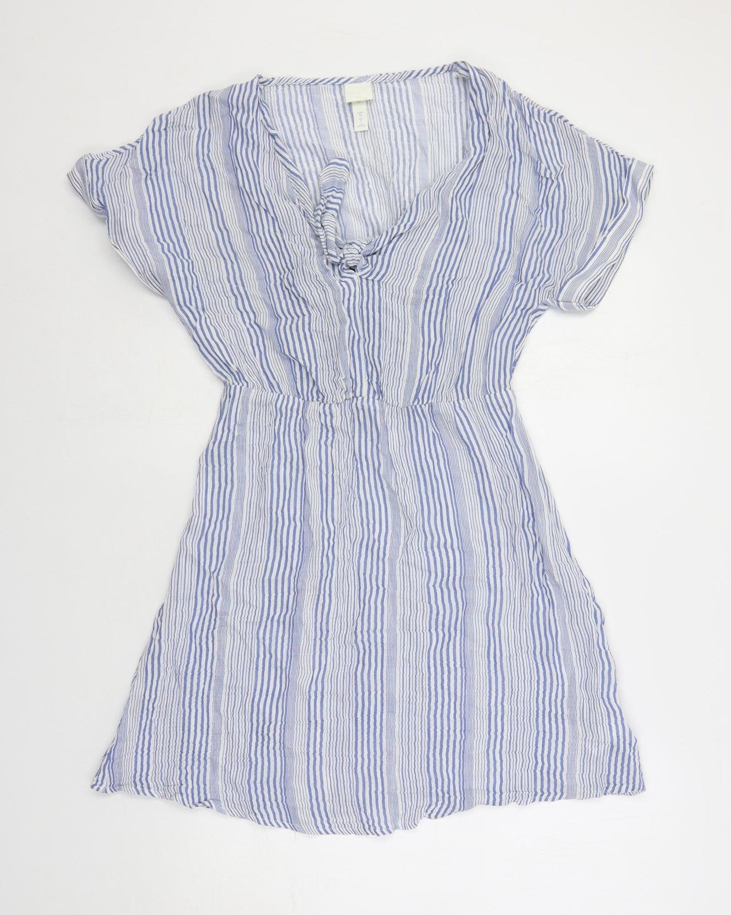 H&M Womens Blue Striped Cotton Mini Size 8 V-Neck
