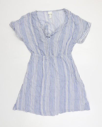 H&M Womens Blue Striped Cotton Mini Size 8 V-Neck