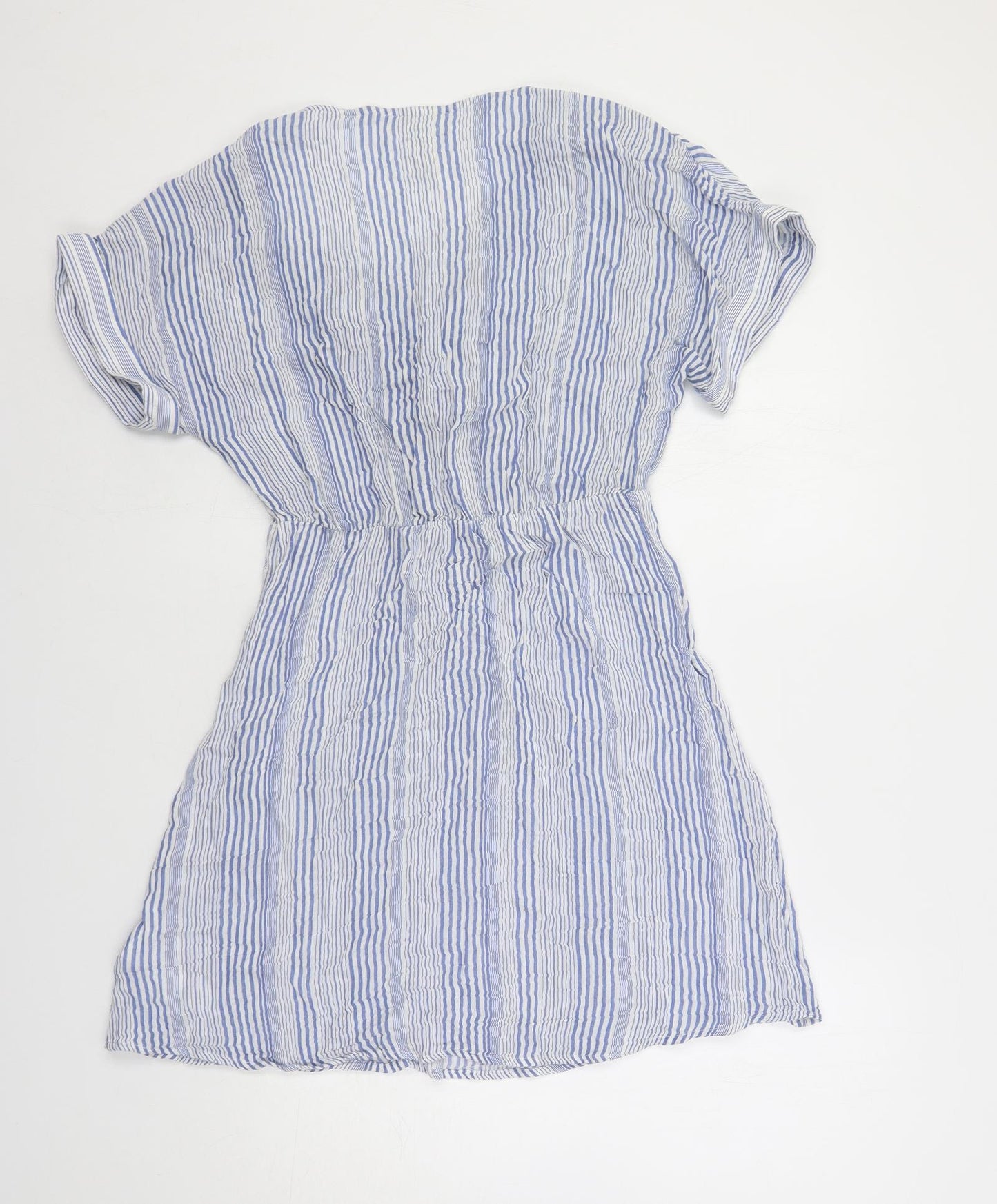 H&M Womens Blue Striped Cotton Mini Size 8 V-Neck