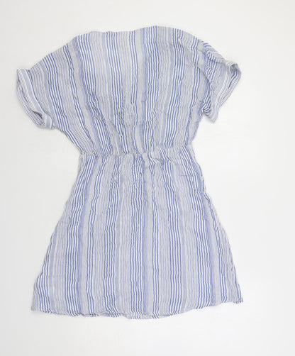 H&M Womens Blue Striped Cotton Mini Size 8 V-Neck