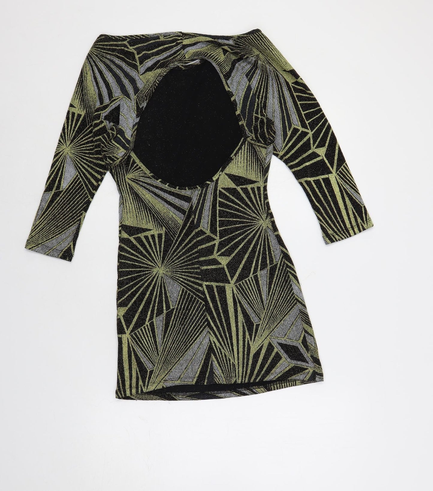 Topshop Womens Black Geometric Polyamide Mini Size 10 Boat Neck Pullover - Cut Out Detail