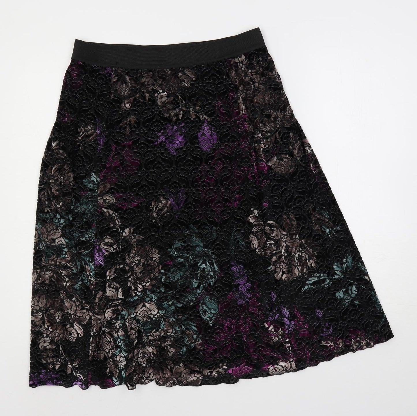 Classic Womens Black Paisley Polyamide A-Line Skirt Size 12 - Elastic Waist