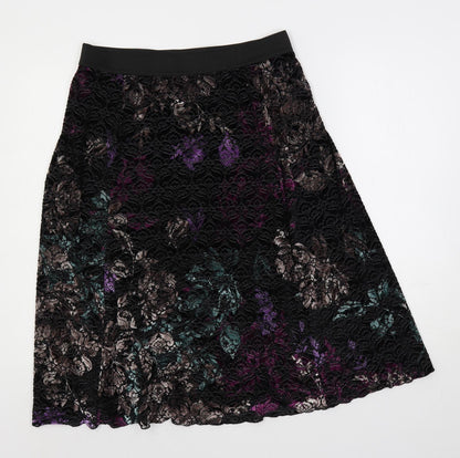 Classic Womens Black Paisley Polyamide A-Line Skirt Size 12 - Elastic Waist