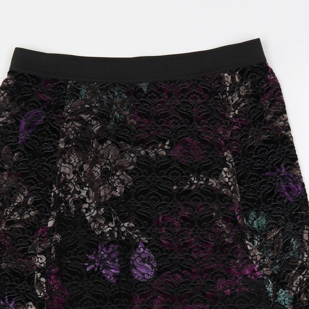 Classic Womens Black Paisley Polyamide A-Line Skirt Size 12 - Elastic Waist