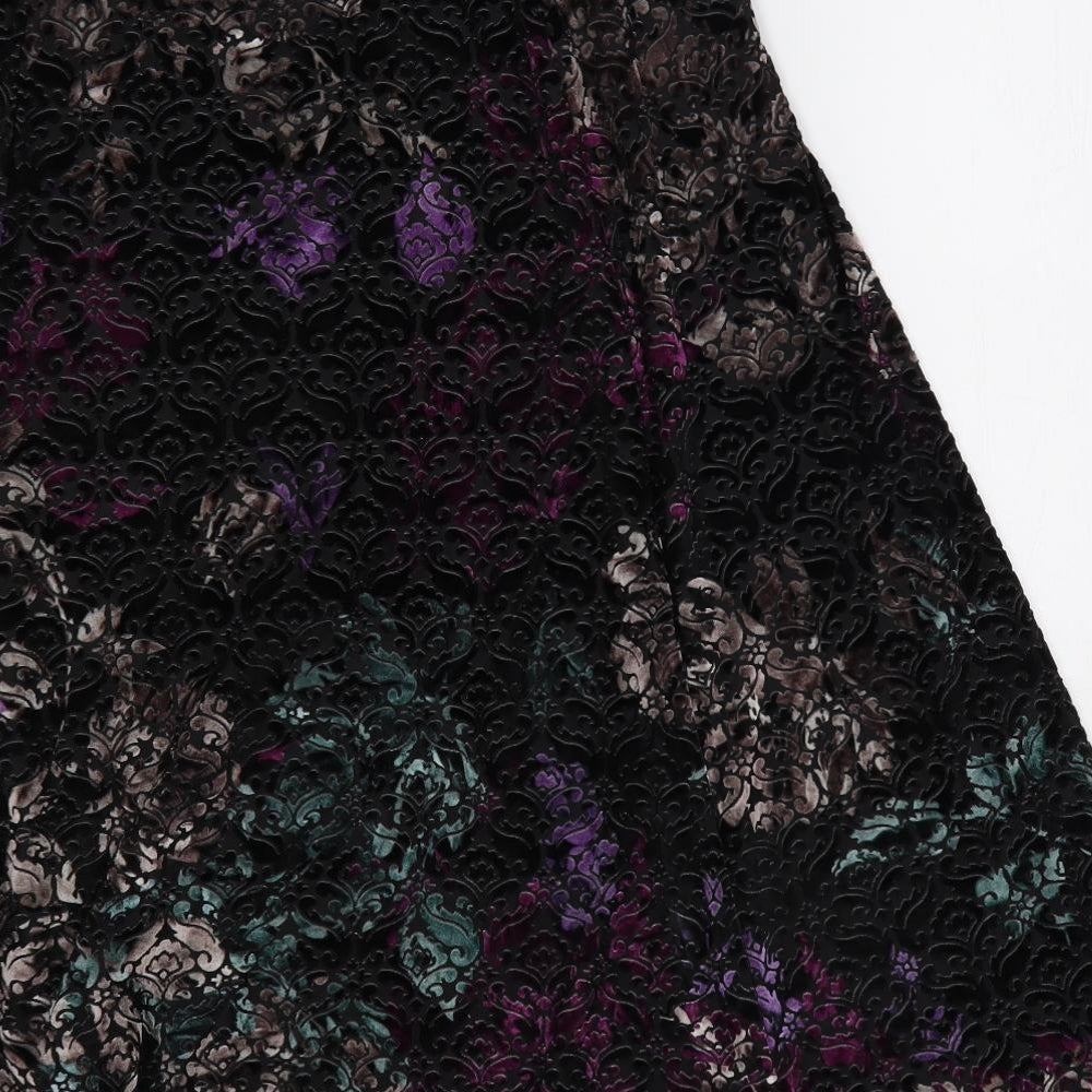 Classic Womens Black Paisley Polyamide A-Line Skirt Size 12 - Elastic Waist