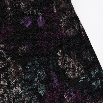 Classic Womens Black Paisley Polyamide A-Line Skirt Size 12 - Elastic Waist