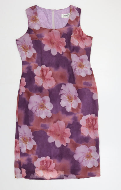 Moonlight Womens Purple Floral Polyester Pencil Dress Size 12 Round Neck Zip