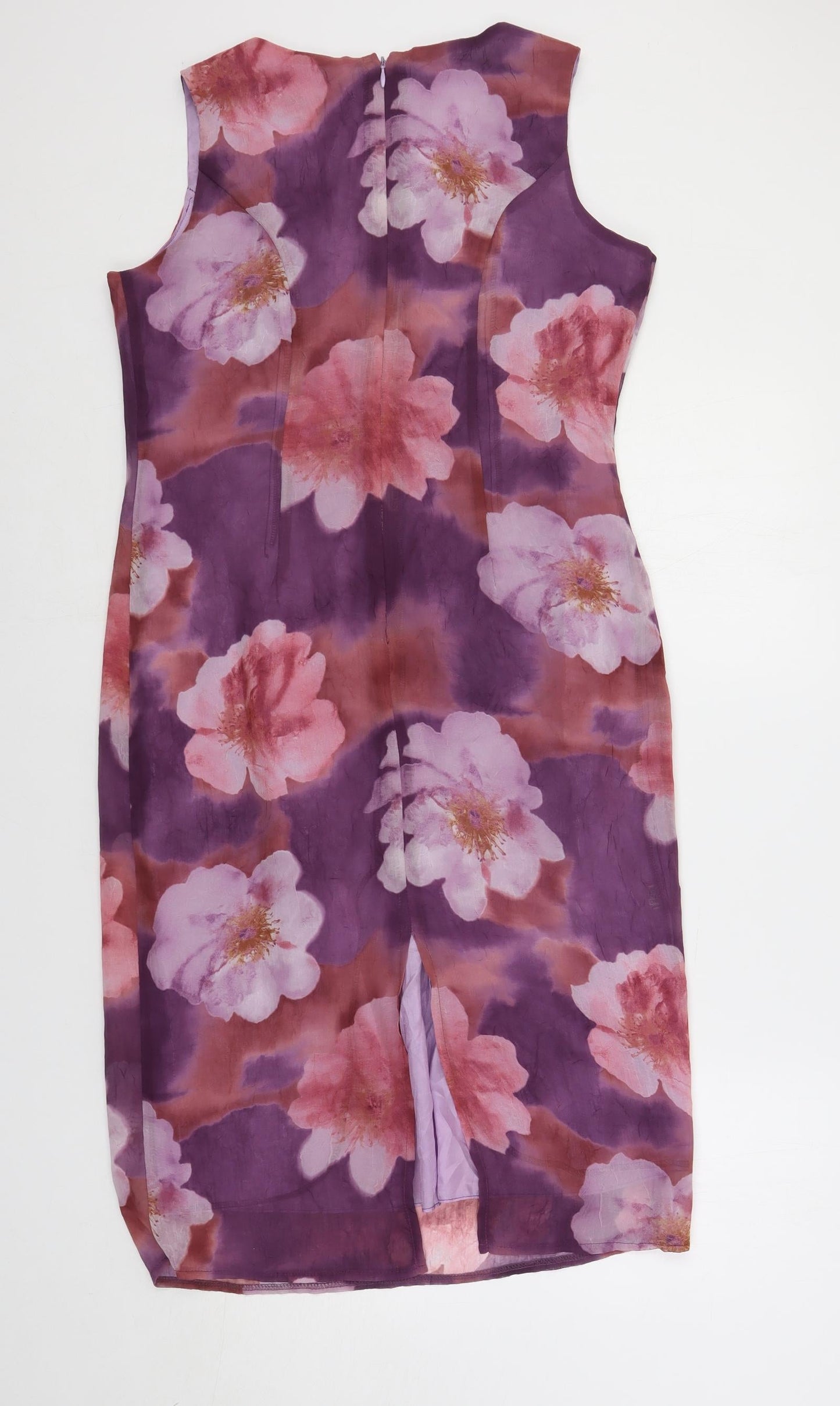 Moonlight Womens Purple Floral Polyester Pencil Dress Size 12 Round Neck Zip