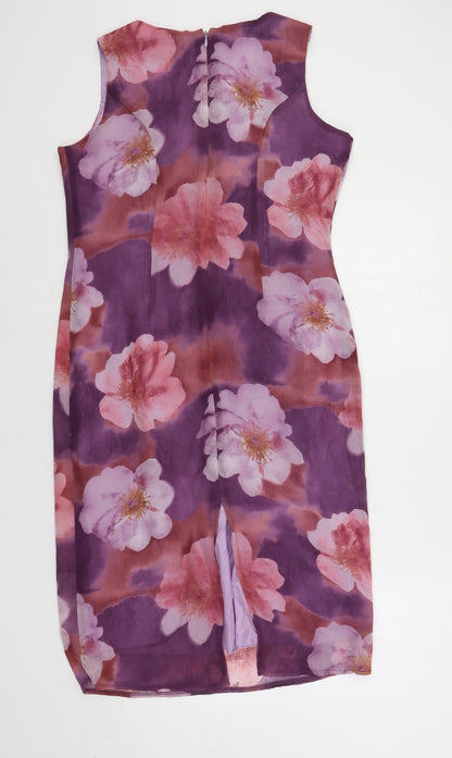 Moonlight Womens Purple Floral Polyester Pencil Dress Size 12 Round Neck Zip