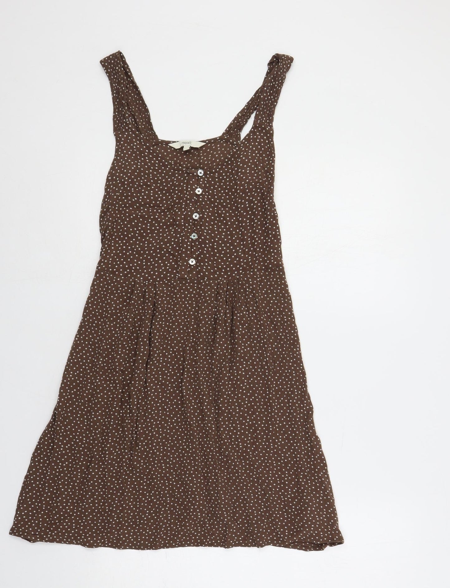 NEXT Womens Brown Polka Dot Viscose Tank Dress Size 6 Scoop Neck Pullover