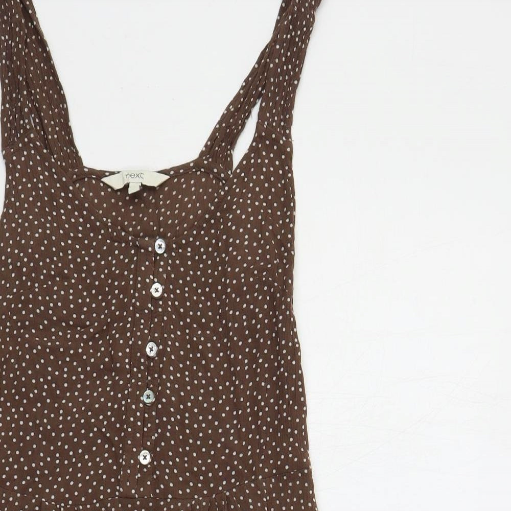 NEXT Womens Brown Polka Dot Viscose Tank Dress Size 6 Scoop Neck Pullover