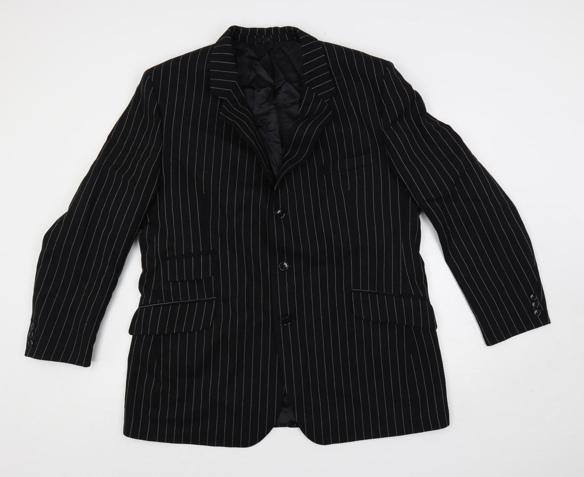 Horace Barton Mens Blue Striped Polyester Jacket Blazer Size 46 Regular