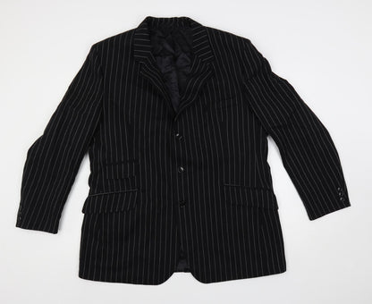 Horace Barton Mens Blue Striped Polyester Jacket Blazer Size 46 Regular