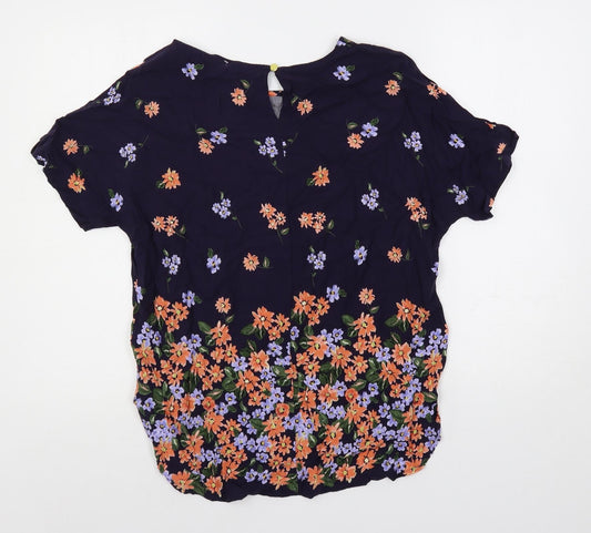 M&Co Womens Blue Floral Viscose Basic Blouse Size 10 Round Neck