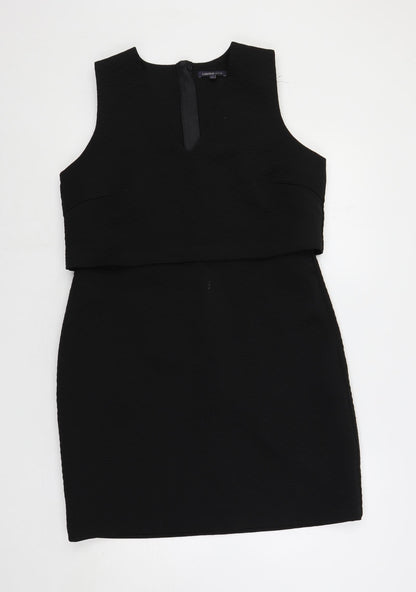 Marks and Spencer Womens Black Polyester Shift Size 14 V-Neck Zip - Textured
