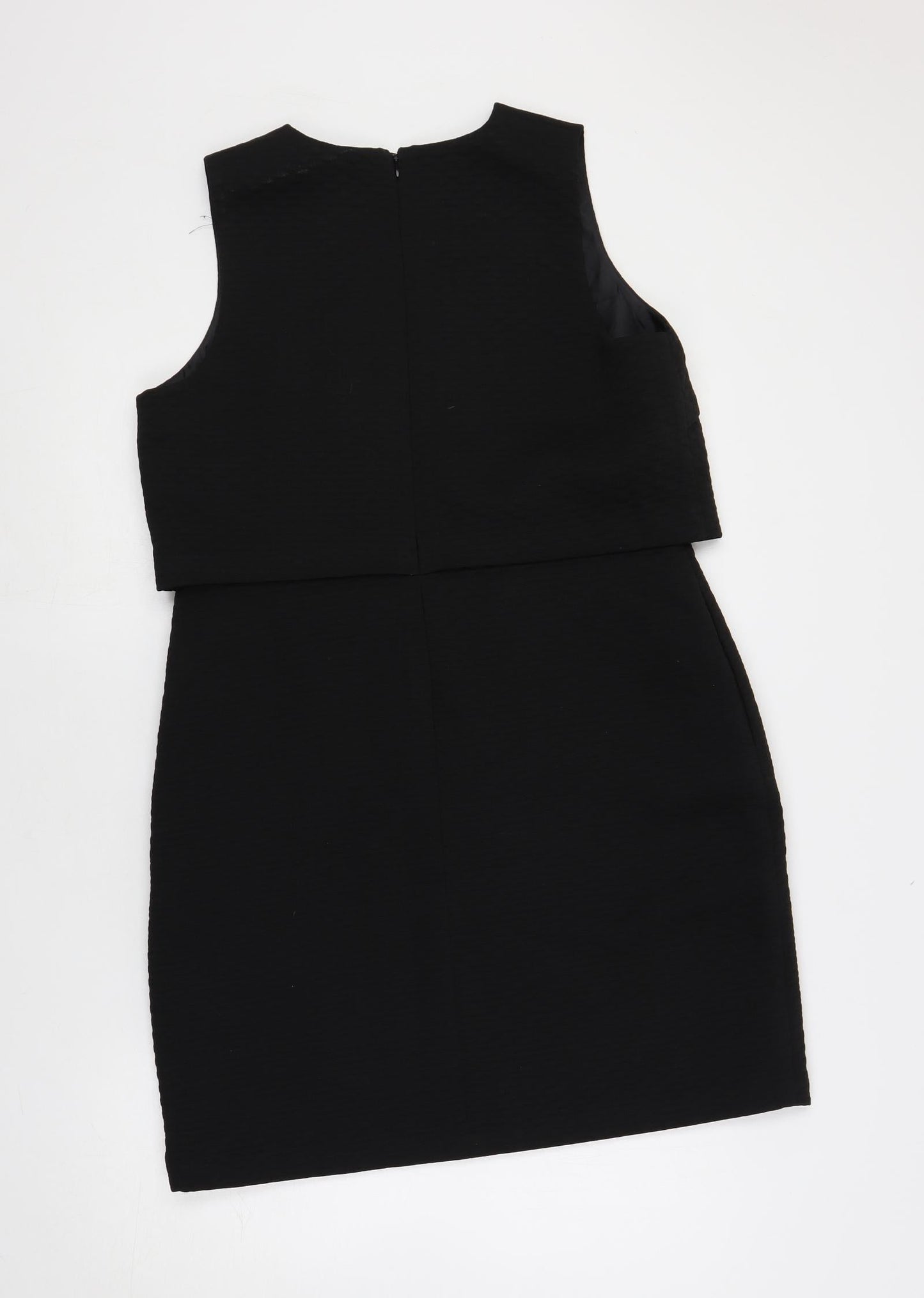 Marks and Spencer Womens Black Polyester Shift Size 14 V-Neck Zip - Textured