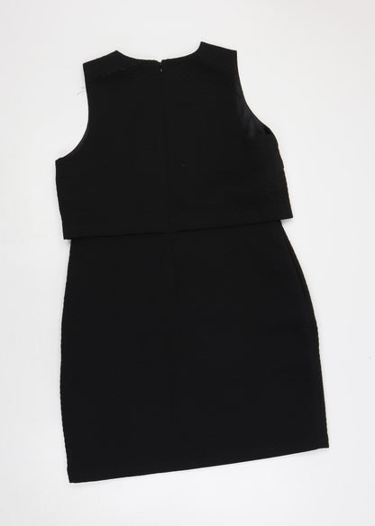 Marks and Spencer Womens Black Polyester Shift Size 14 V-Neck Zip - Textured