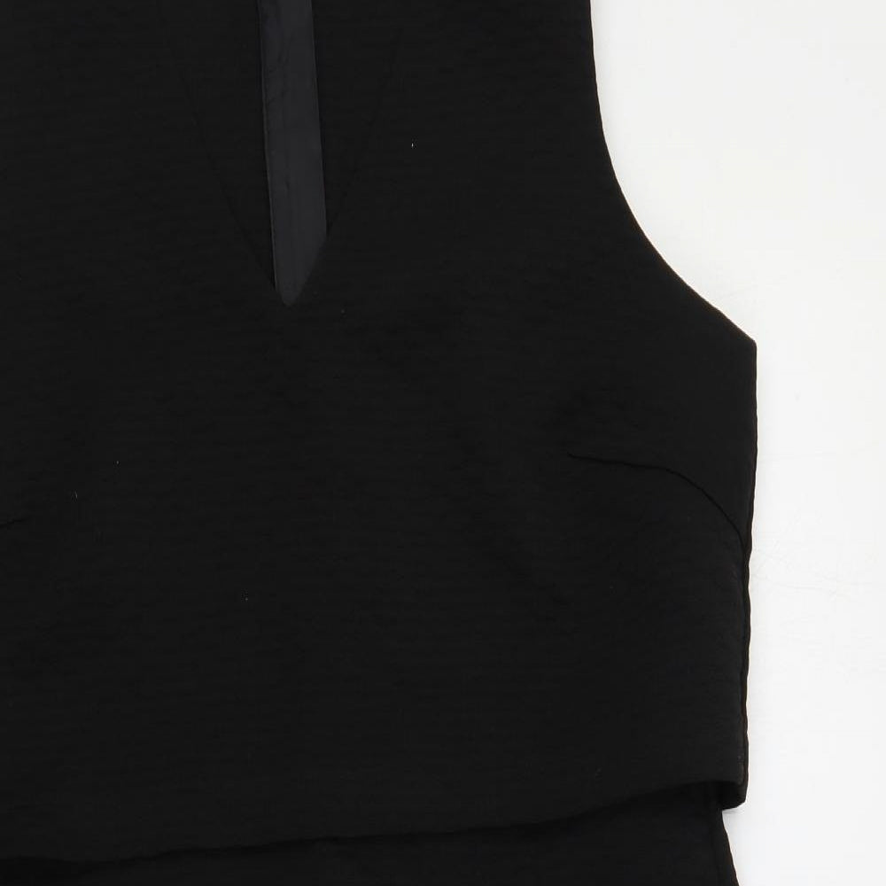 Marks and Spencer Womens Black Polyester Shift Size 14 V-Neck Zip - Textured