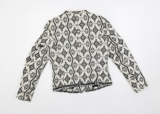 H&M Womens White Geometric Jacket Blazer Size 8 Zip