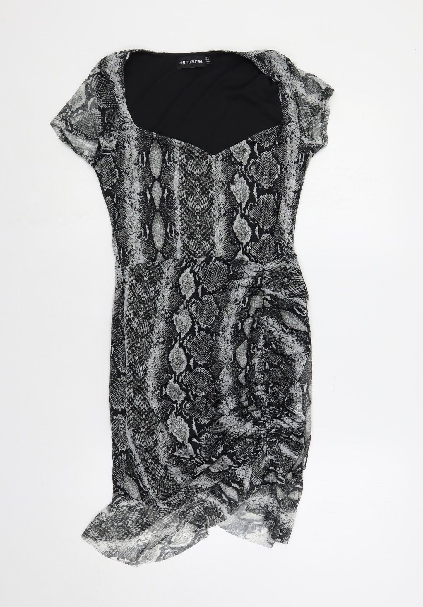 PRETTYLITTLETHING Womens Grey Animal Print Polyester Bodycon Size 10 V-Neck Pullover - Snake Print