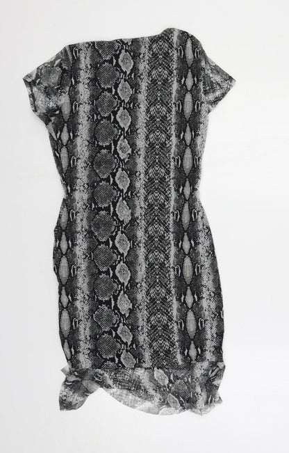 PRETTYLITTLETHING Womens Grey Animal Print Polyester Bodycon Size 10 V-Neck Pullover - Snake Print