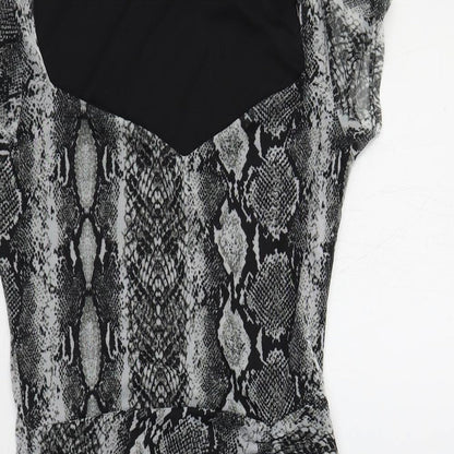 PRETTYLITTLETHING Womens Grey Animal Print Polyester Bodycon Size 10 V-Neck Pullover - Snake Print