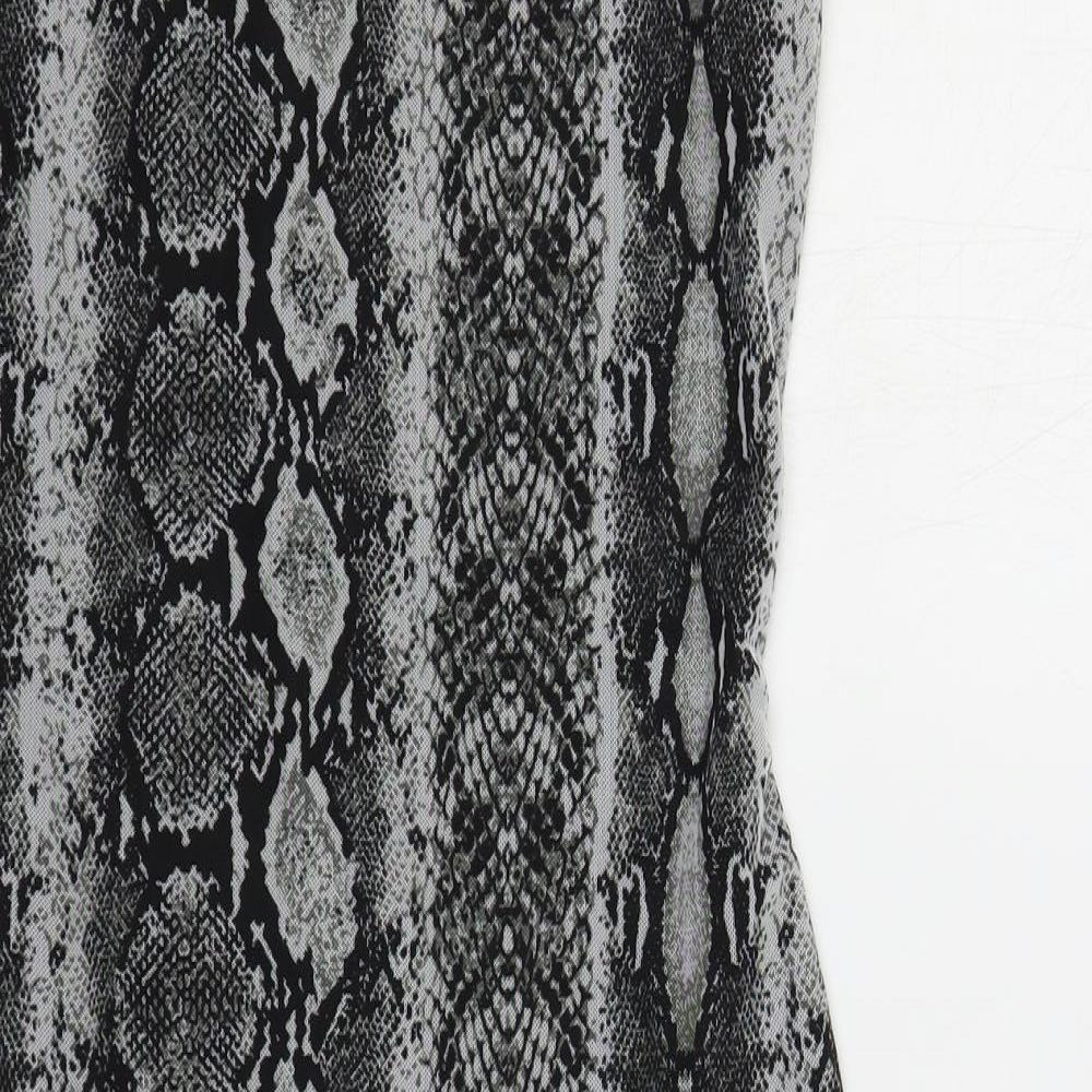 PRETTYLITTLETHING Womens Grey Animal Print Polyester Bodycon Size 10 V-Neck Pullover - Snake Print