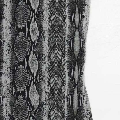 PRETTYLITTLETHING Womens Grey Animal Print Polyester Bodycon Size 10 V-Neck Pullover - Snake Print