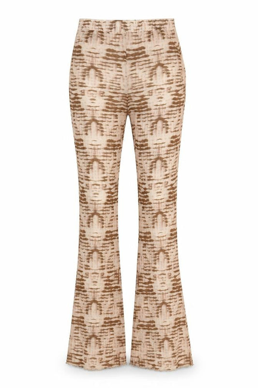 Front view of ASOS women’s beige geometric polyester trousers, size UK 6, 28-inch leg regular - sheer