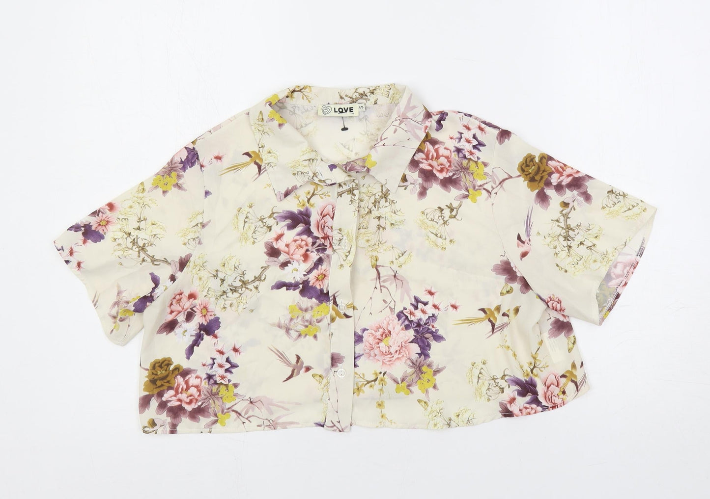Womens UK Size S Love Multicoloured Cropped Button-Up
