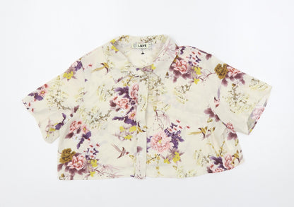 Womens UK Size S Love Multicoloured Cropped Button-Up