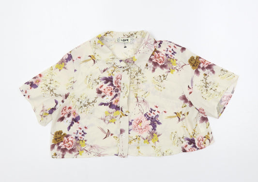 Womens UK Size S Love Multicoloured Cropped Button-Up