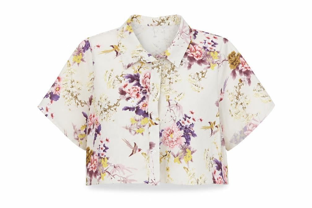 Womens UK Size S Love Multicoloured Cropped Button-Up